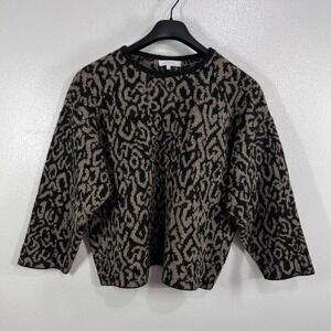 IRO Paris Bella Alpaca Wool‎ Sweater Beige Black Animal Jacquard Knit Boxy Small